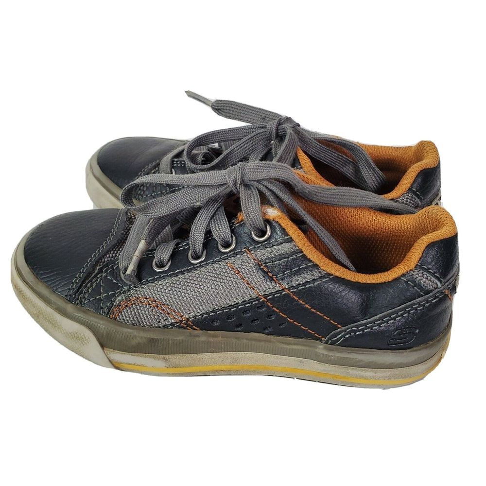 Skechers Boys Black Gray Casual Sneakers 93800L Youth 11.5 Lace-Up Low Top